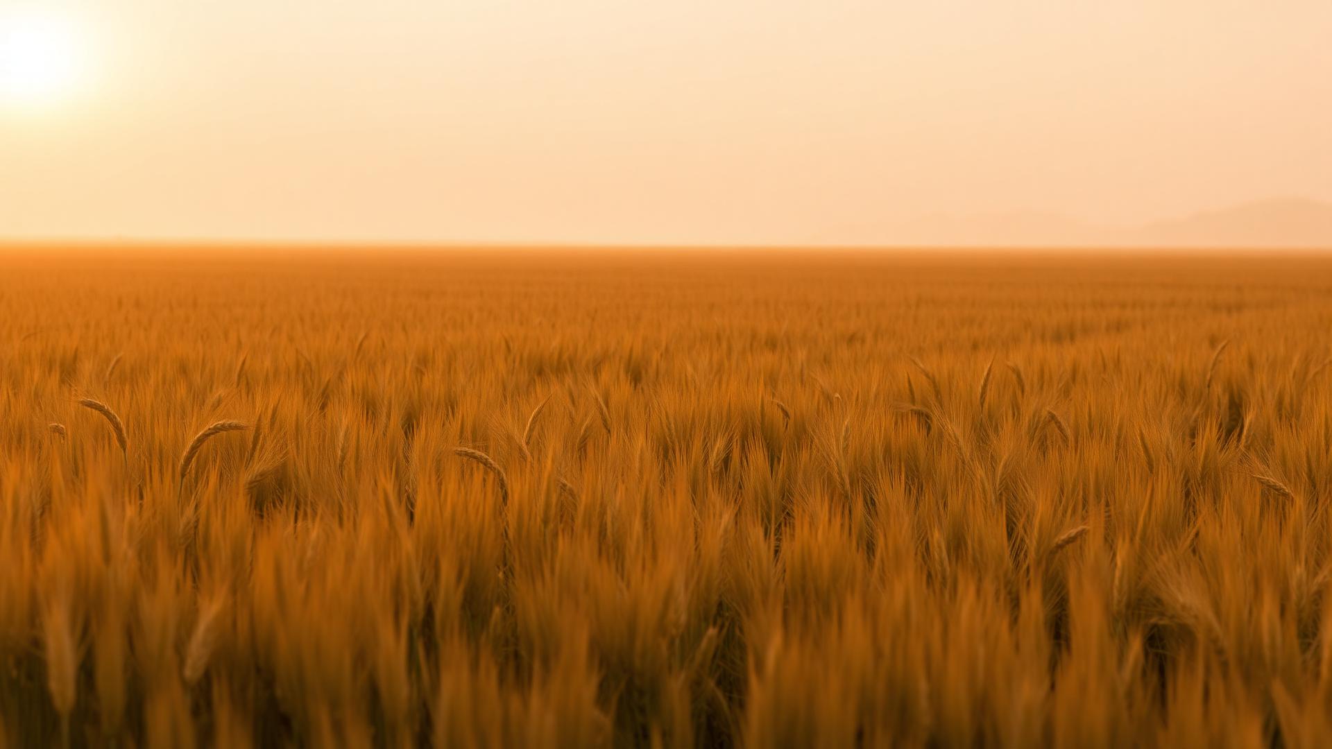 Golden wheat field glowing in soft sunrise light